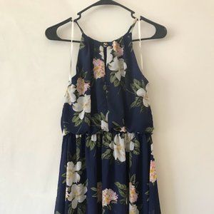 Floral Halter styled blue dress